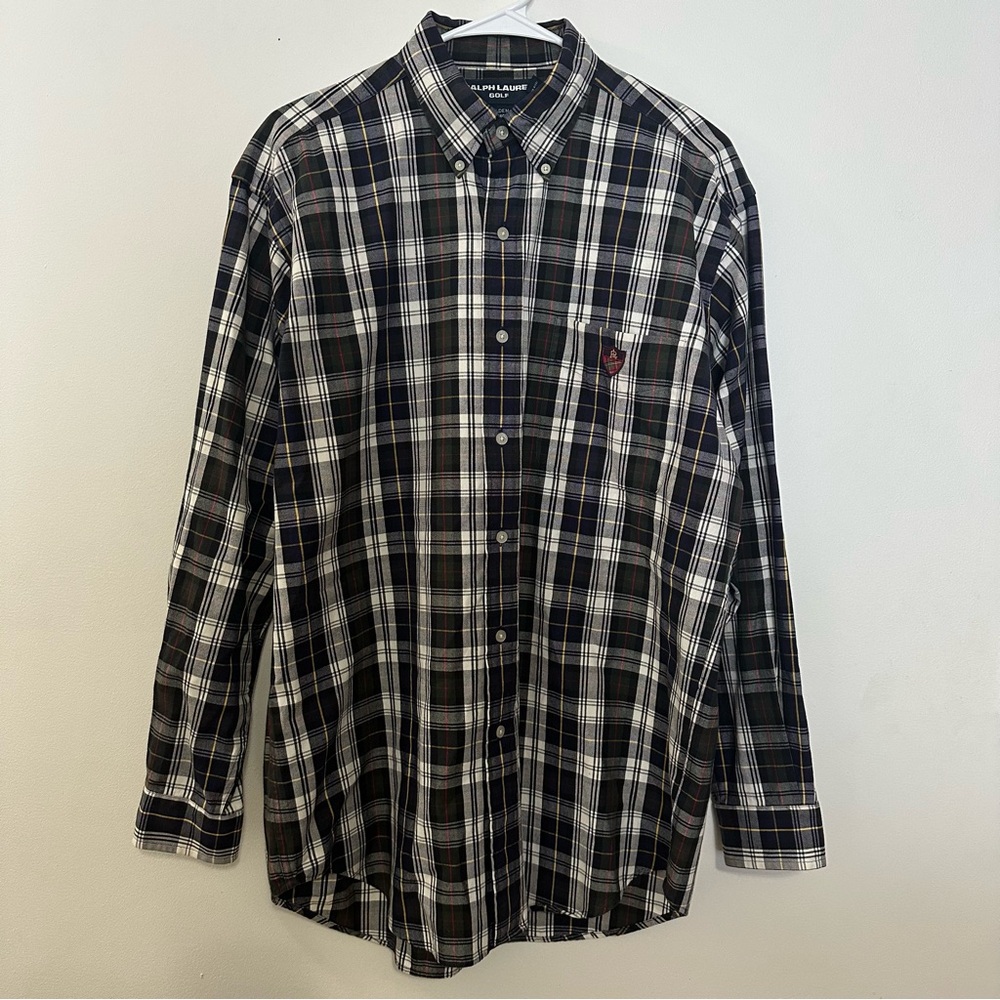 Ralph Lauren Golf Tilden Mens Plaid Button Front Long Sleeve Oxford Shirt Medium